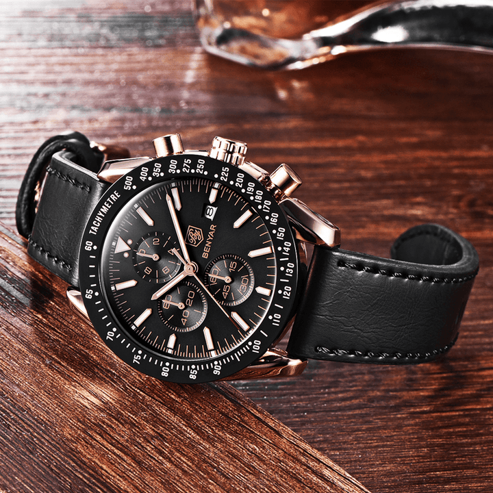 Lisslune | Men’s Waterproof Quartz Watch with Leather Strap