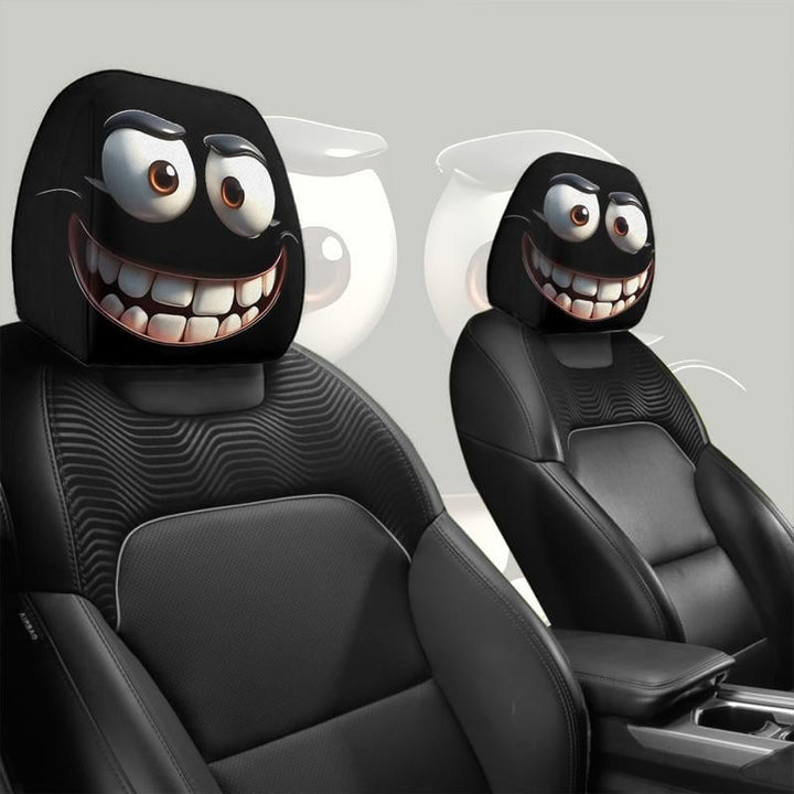 Lisslune | 2pcs Set of Funny Big-Eyed Grinning Cartoon Print Car Seat Headrest Covers