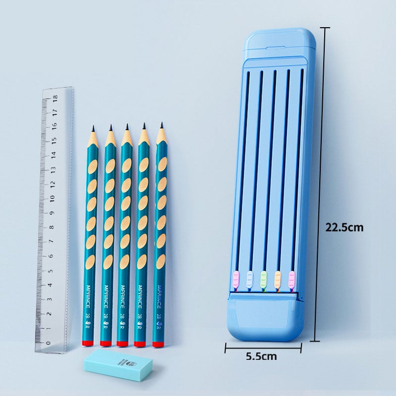 Lisslune | Multifunctional Pencil Case for Kids with 5pcs Pencils2B, Eraser and Ruler