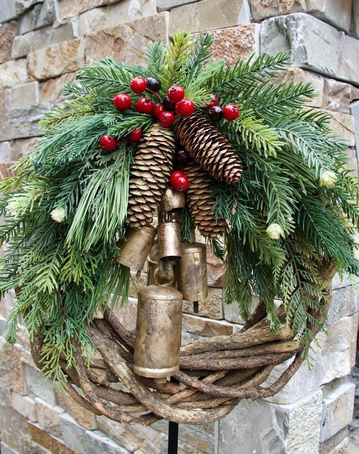Lisslune | Winter Wishes Wreath – Handmade Bohemian Door Wreath with Bells and Pinecones