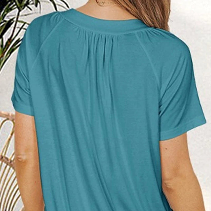 Lisslune | Women's Casual Pleated V-Neck Short-Sleeve Top