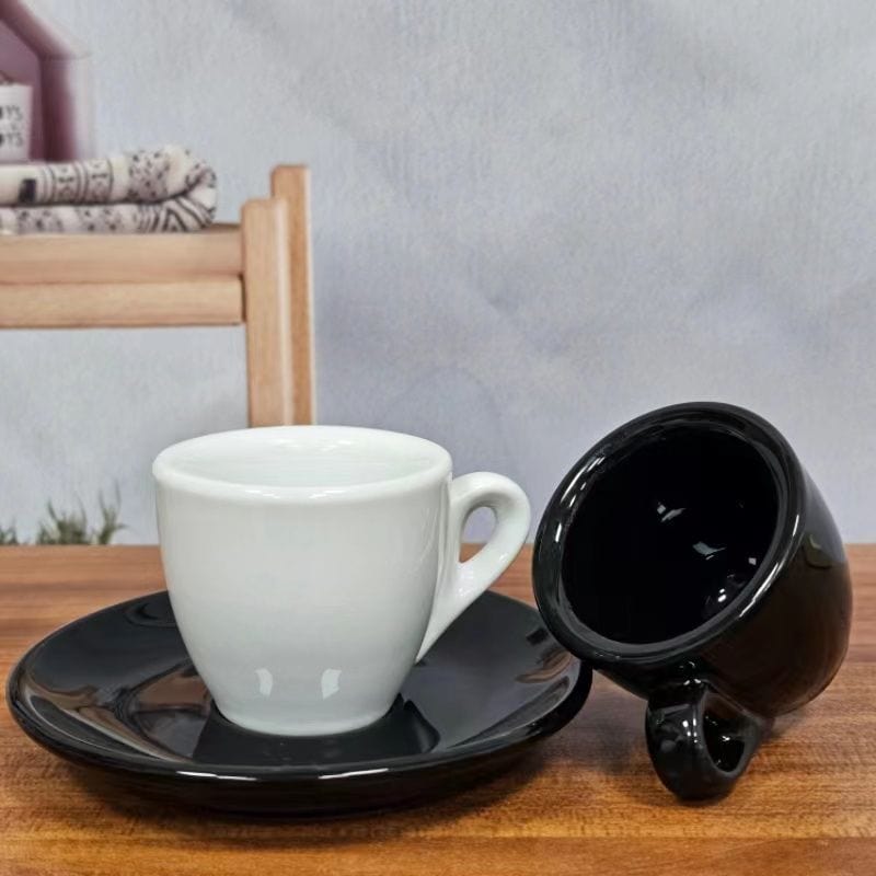 Lisslune | Black-White Ceramic Espresso Cups Set | 50 ml