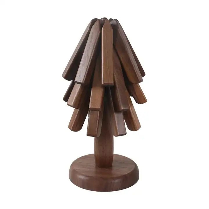 Lisslune | Black Walnut Foldable Christmas Tree Wooden Coasters – Creative Heat-Resistant Pot Mats & Kitchen Décor Accessories