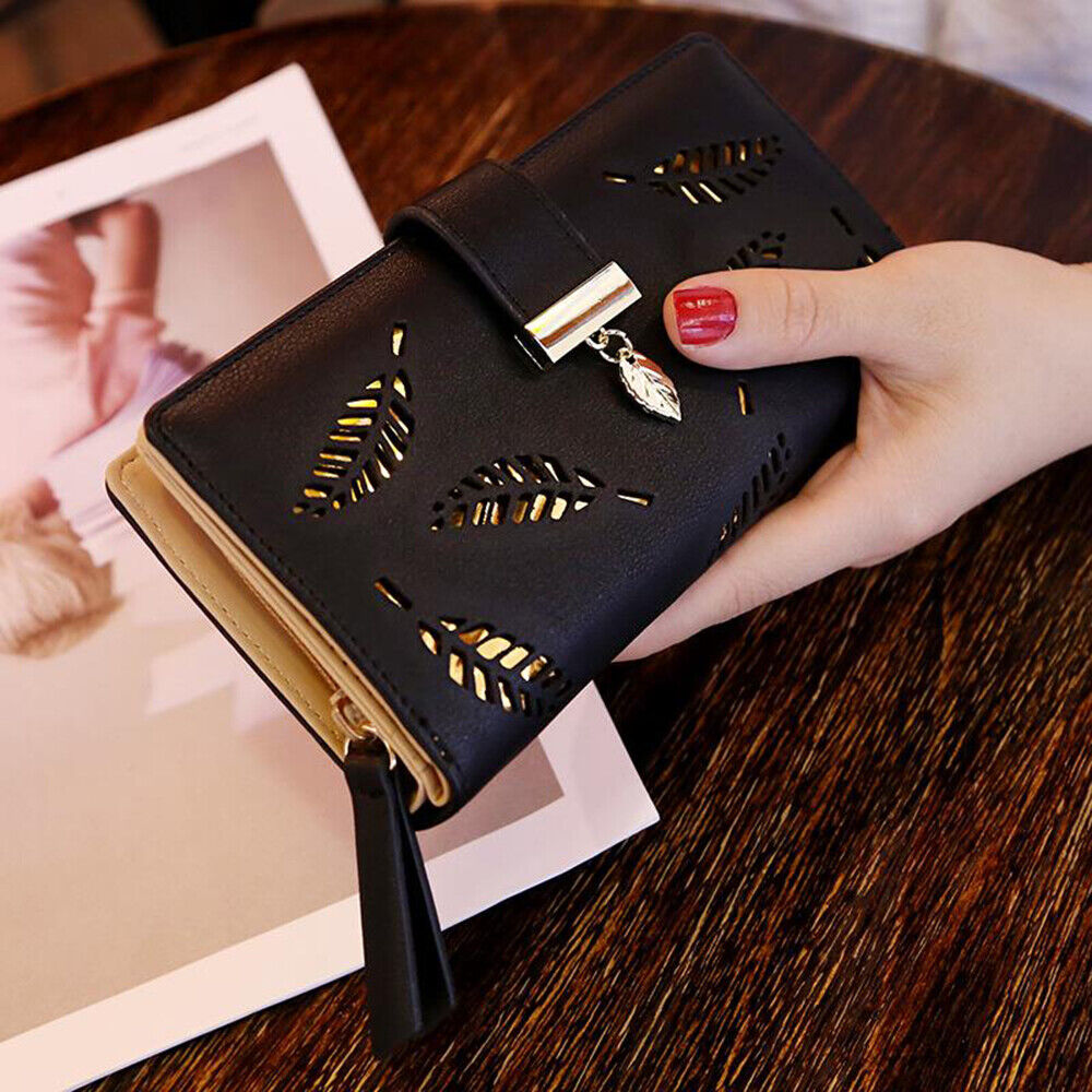 Lisslune | GoldenLeaf PU Leather Wallet with Leaf Charm Design