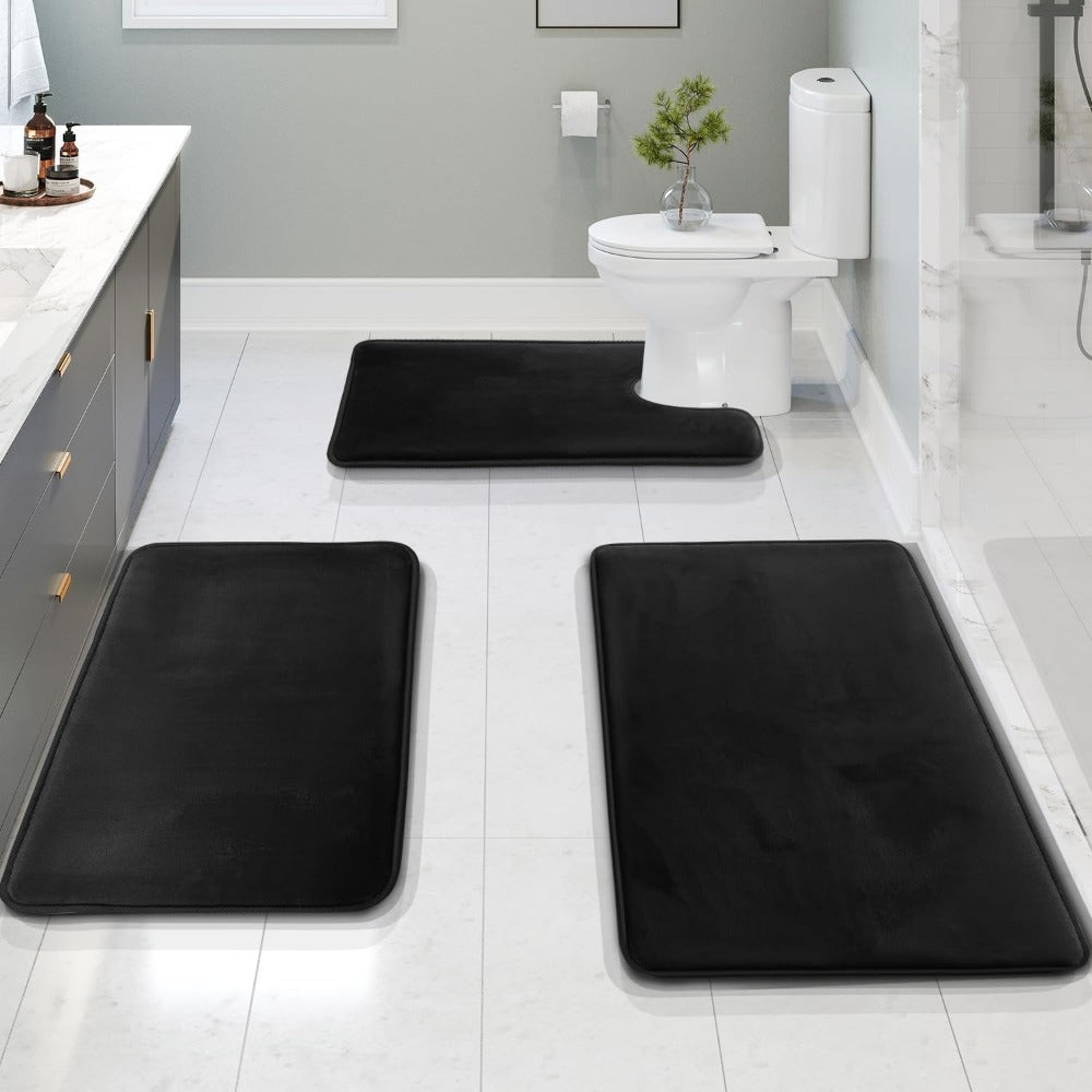 Lisslune | VelvaLuxe 3-piece Memoryfoam Bath Mat Set – Non-slip, Absorbent and Washable