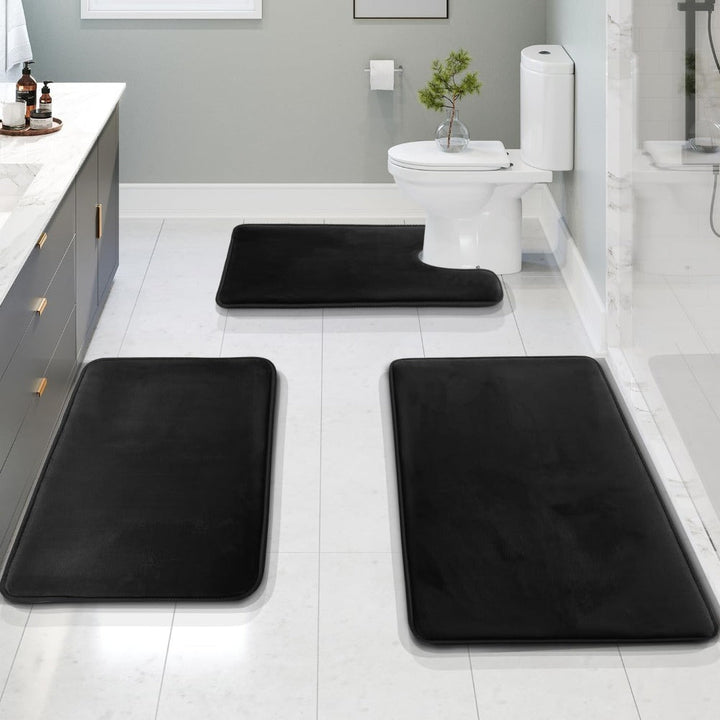 Lisslune | VelvaLuxe 3-piece Memoryfoam Bath Mat Set – Non-slip, Absorbent and Washable