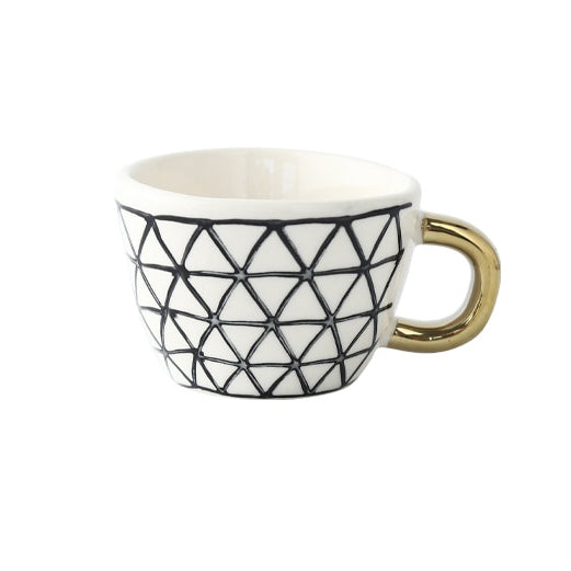 Lisslune | Cup with abstract geometric pattern and gold handle