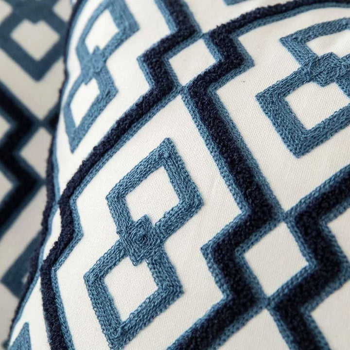 Lisslune | Blue Embroidered Decorative Pillow Cover