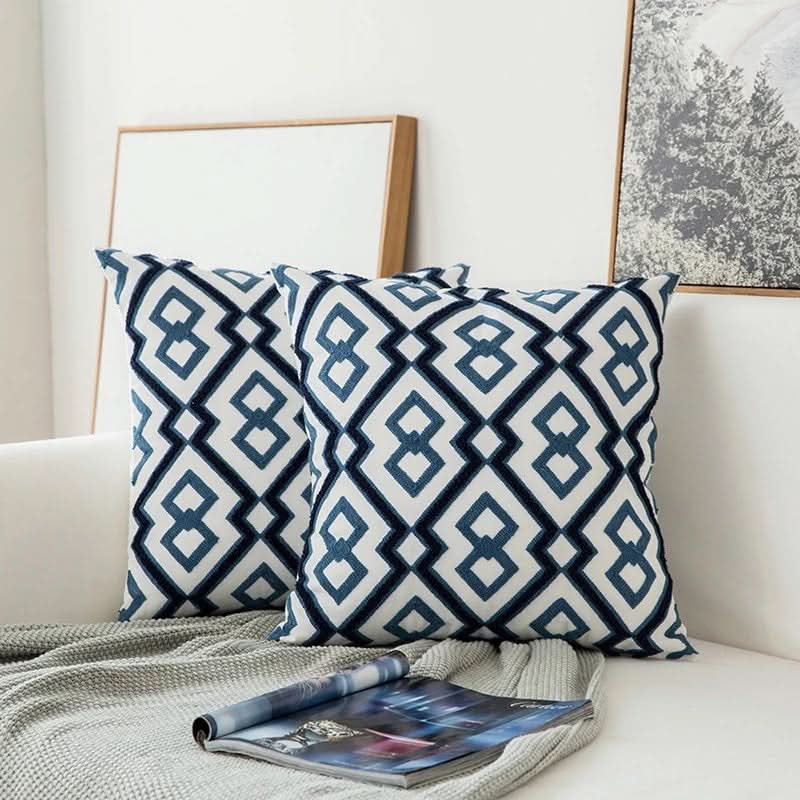 Lisslune | Blue Embroidered Decorative Pillow Cover