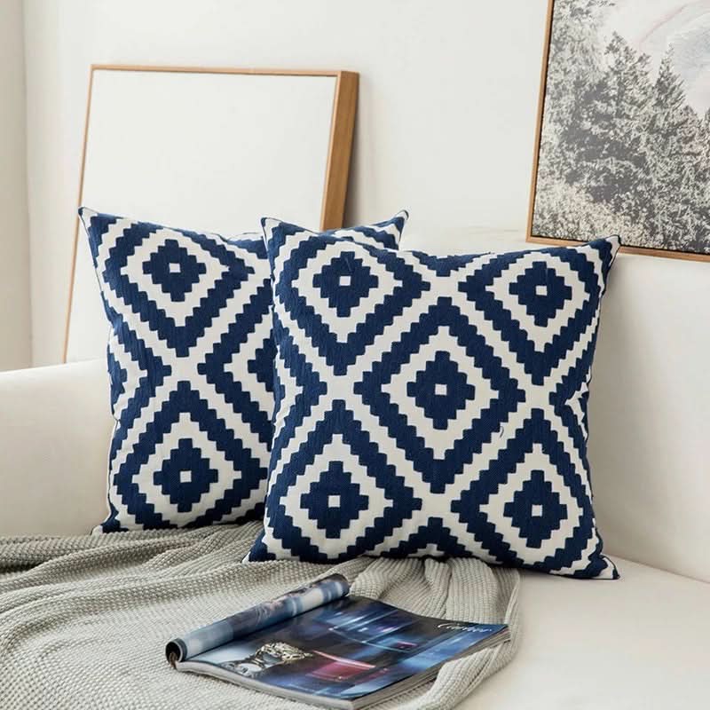 Lisslune | Blue Embroidered Decorative Pillow Cover
