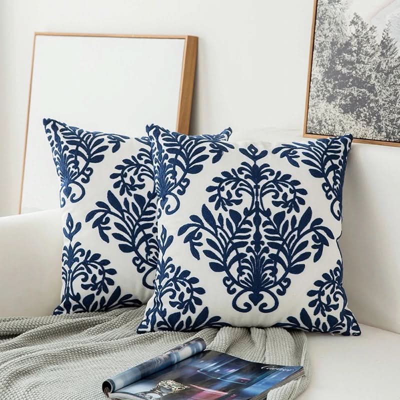 Lisslune | Blue Embroidered Decorative Pillow Cover