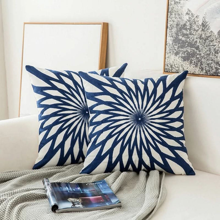 Lisslune | Blue Embroidered Decorative Pillow Cover