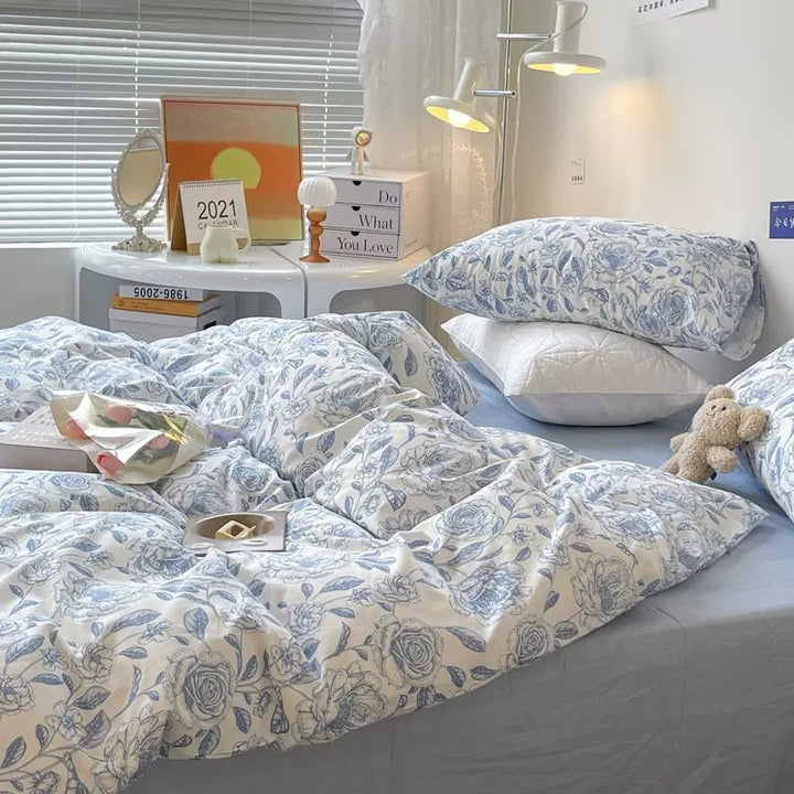 Rynx | Blue Flower Pattern Print Bedding Set