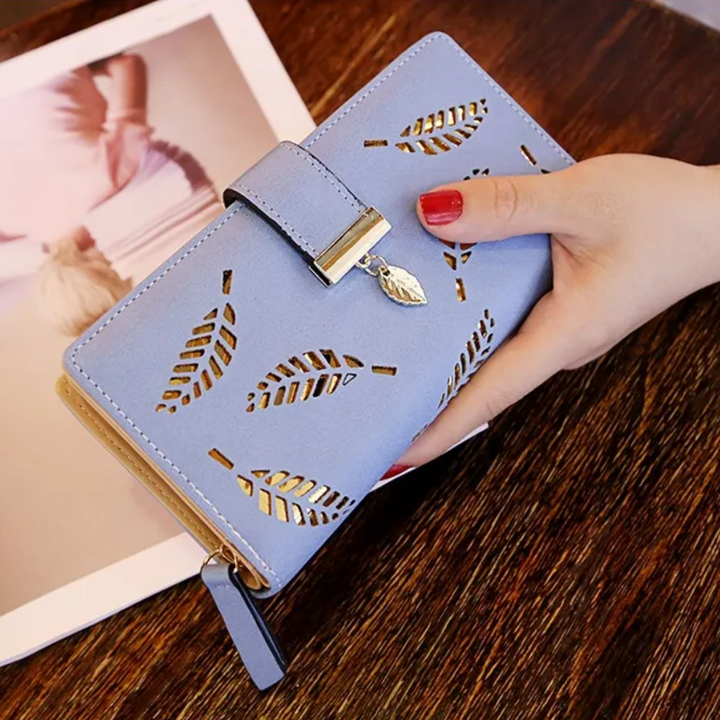 Lisslune | GoldenLeaf PU Leather Wallet with Leaf Charm Design