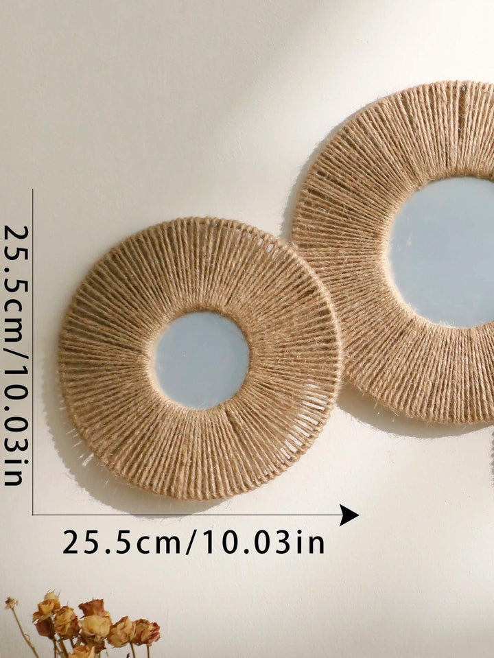 Lisslune | Round decorative wall mirror in boho style with woven hemp rope