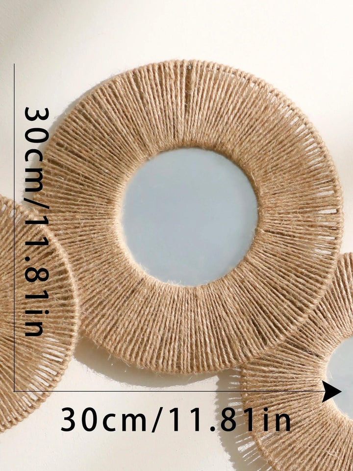 Lisslune | Round decorative wall mirror in boho style with woven hemp rope