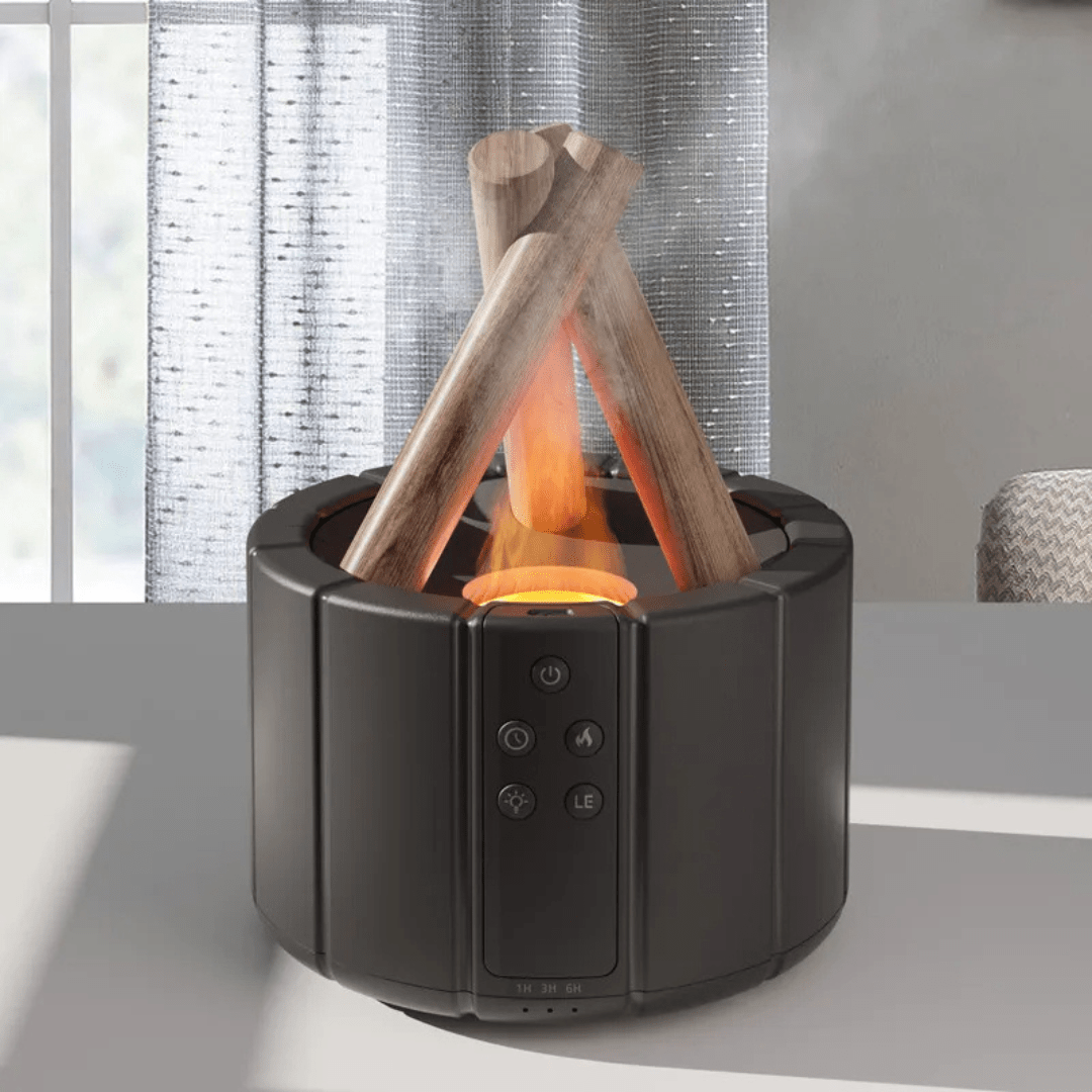 Lisslune | AuroMist Ultrasonic Flame Humidifier | Cozy bonfire light humidifier with aromatherapy function