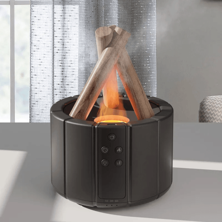 Lisslune | AuroMist Ultrasonic Flame Humidifier | Cozy bonfire light humidifier with aromatherapy function