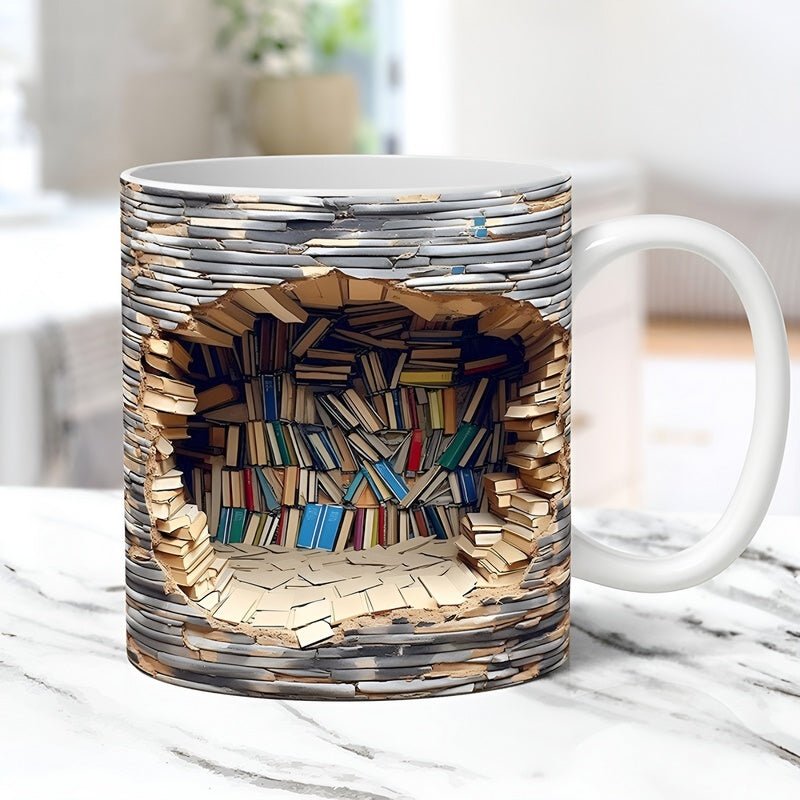 Lisslune | Bibliophile Mugs - 3D Cups with Bookshelf