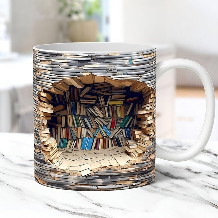Lisslune | Bibliophile Mugs - 3D Cups with Bookshelf