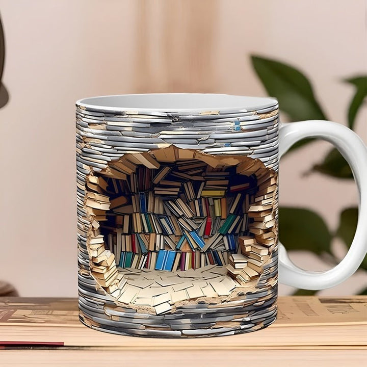 Lisslune | Bibliophile Mugs - 3D Cups with Bookshelf