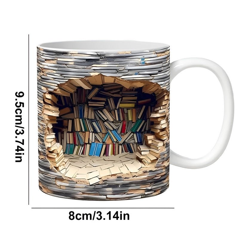 Lisslune | Bibliophile Mugs - 3D Cups with Bookshelf