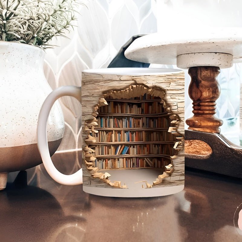 Lisslune | Bibliophile Mugs - 3D Cups with Bookshelf