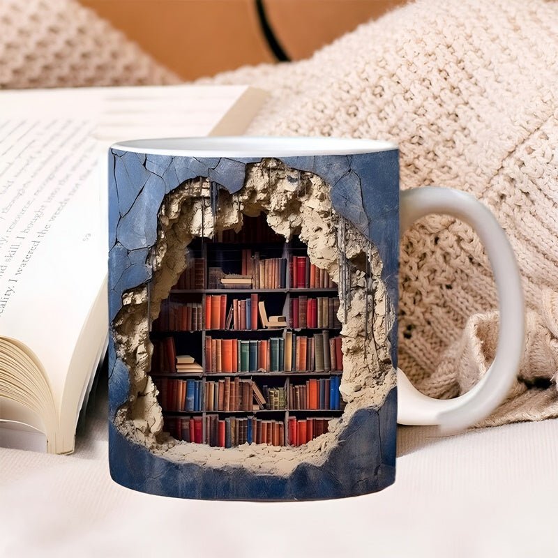 Lisslune | Bibliophile Mugs - 3D Cups with Bookshelf