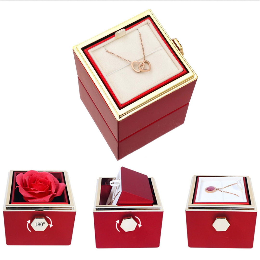 Lisslune | Two Hearts Necklace with Rotating Rose Gift Box