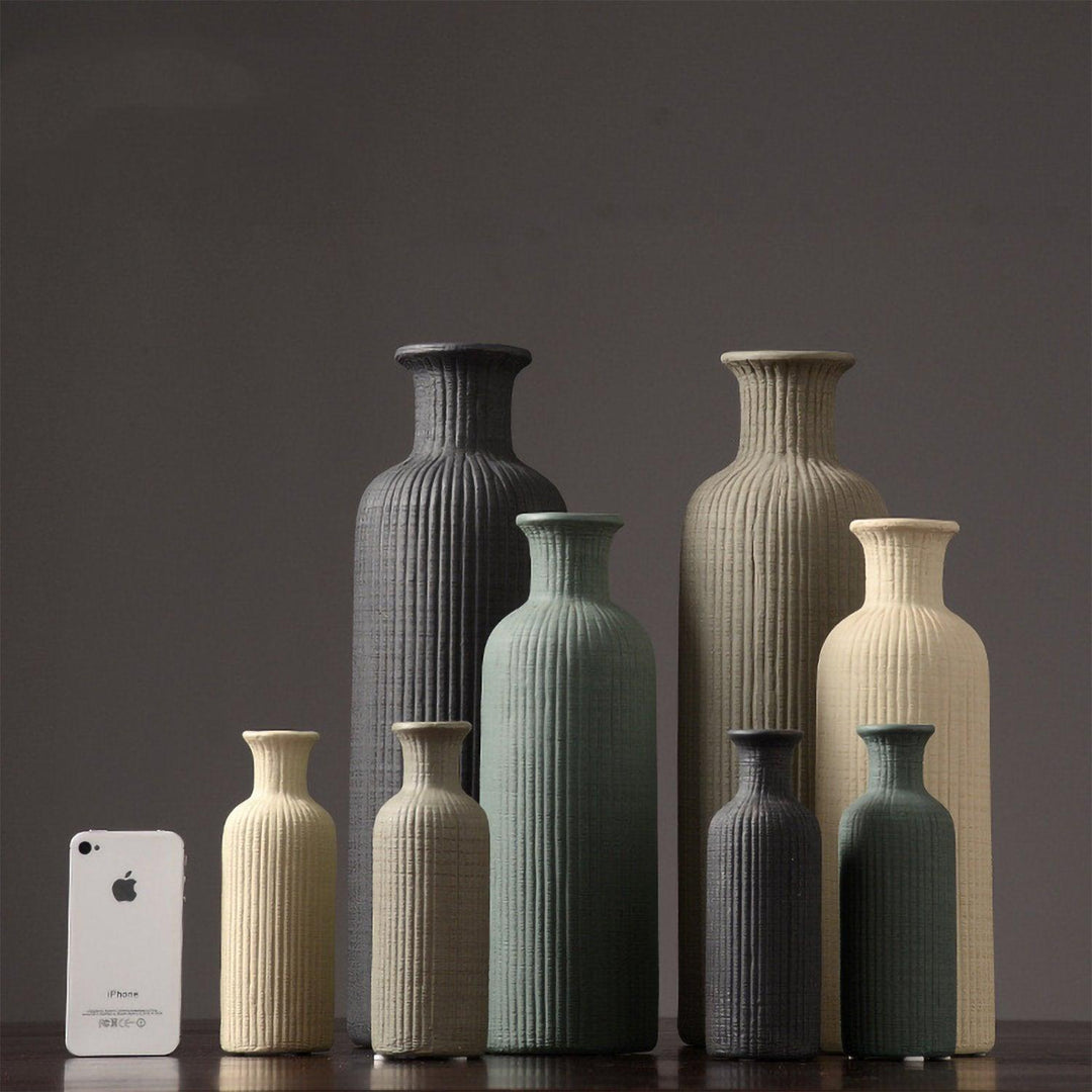 Lisslune | Brown Beige Gray Ceramic Flower Vase Pot │ Home Decoration Item