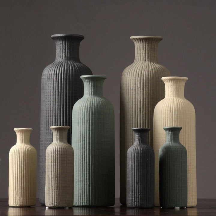 Lisslune | Brown Beige Gray Ceramic Flower Vase Pot │ Home Decoration Item