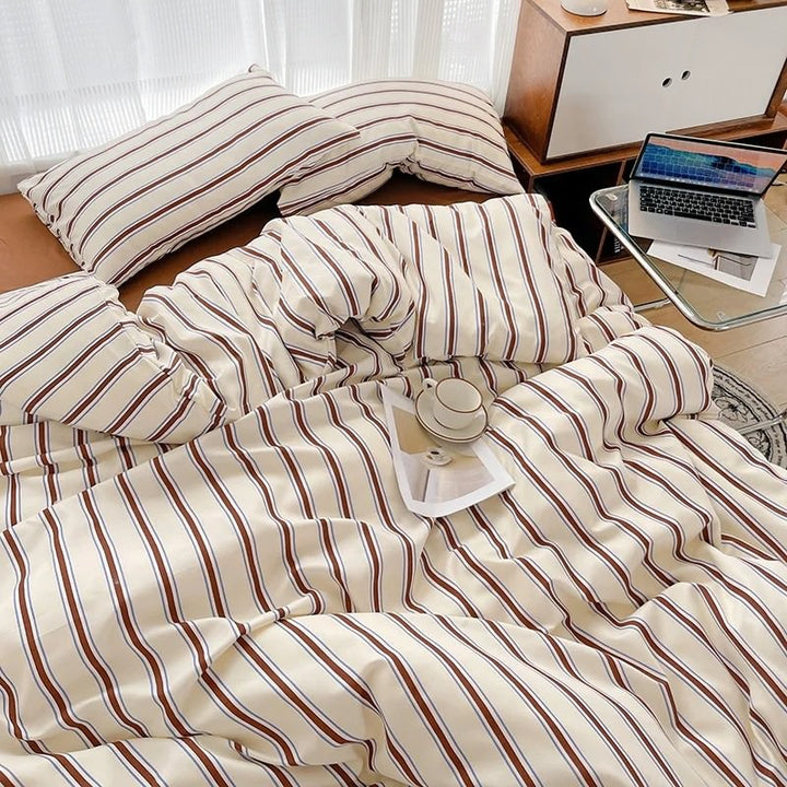 Rynx | Brown Striped Minimalist Bedding Set