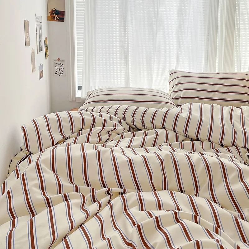 Rynx | Brown Striped Minimalist Bedding Set
