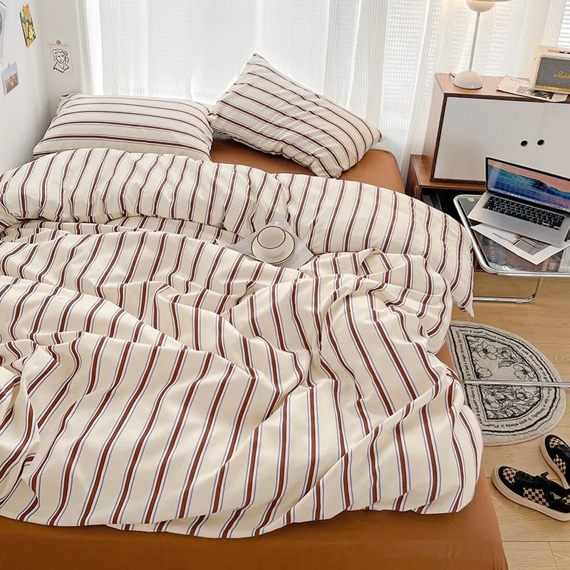 Rynx | Brown Striped Minimalist Bedding Set