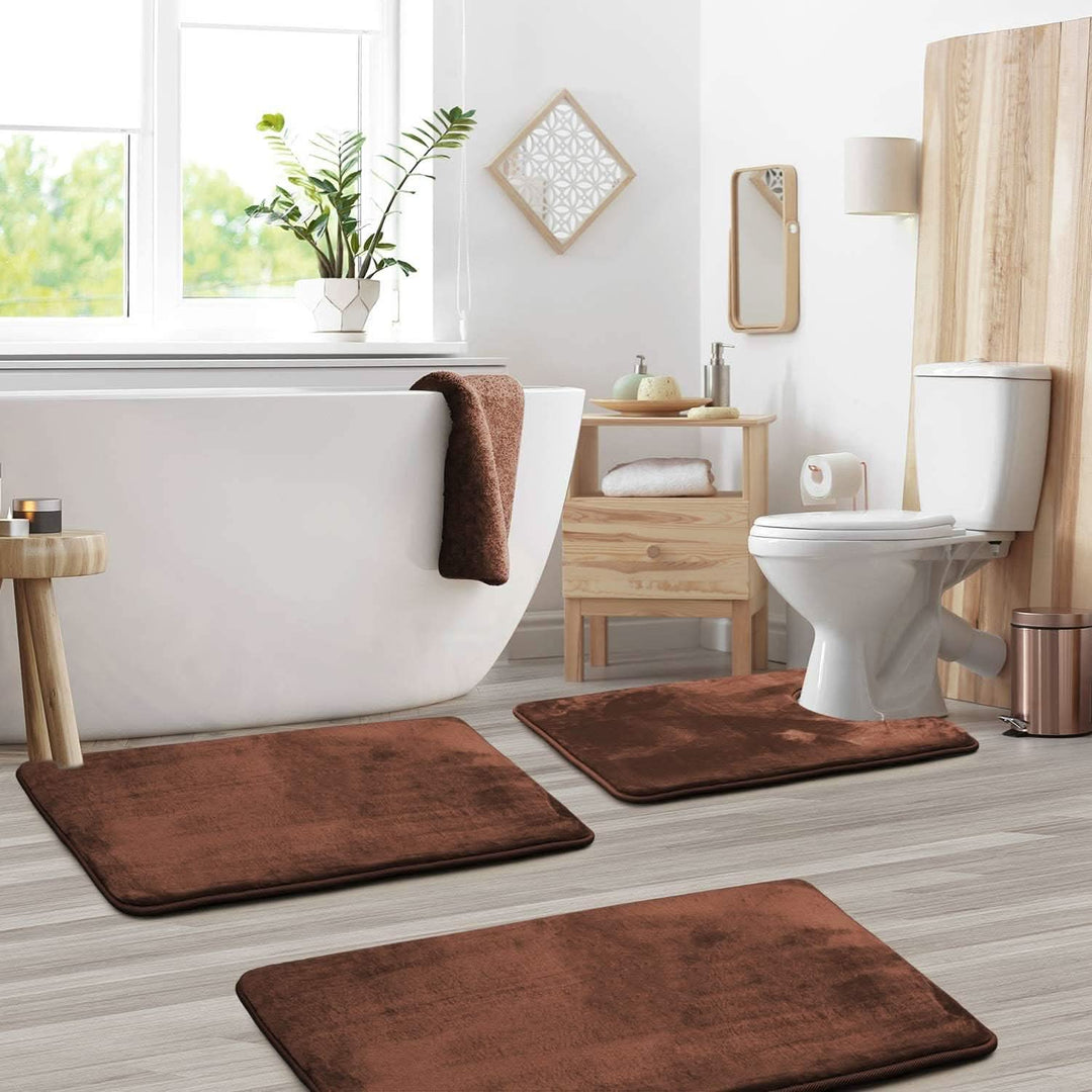 Lisslune | Velvet Memory Foam Bath Mat Set – Non-Slip & Quick-Dry (3 Pieces)