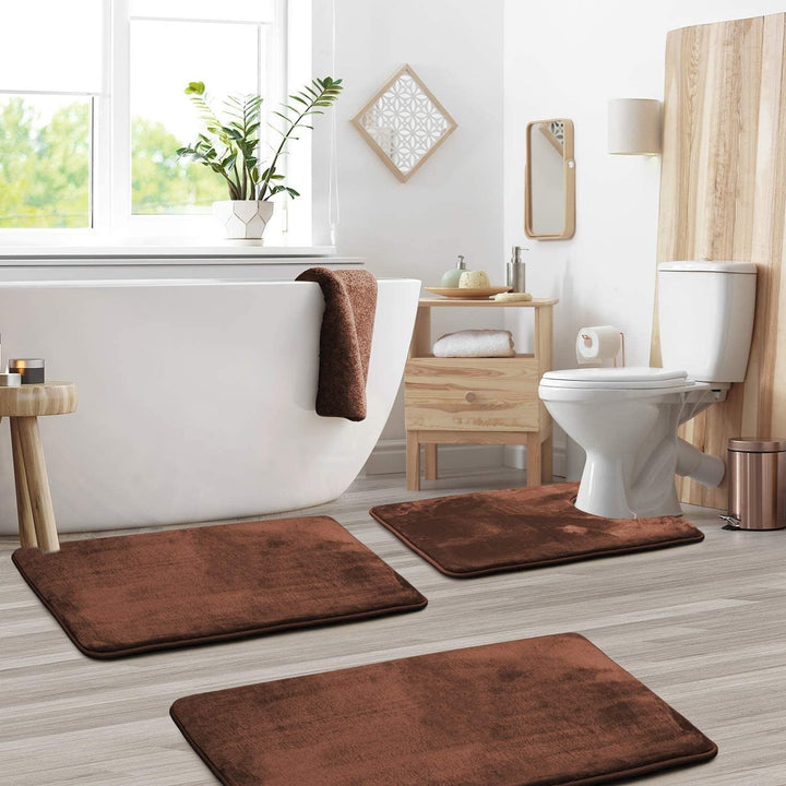 Lisslune | VelvaLuxe 3-piece Memoryfoam Bath Mat Set – Non-slip, Absorbent and Washable