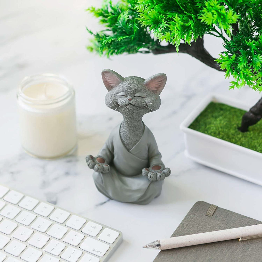 Lisslune | Buddha Cat Figurine – Zen Garden Decoration
