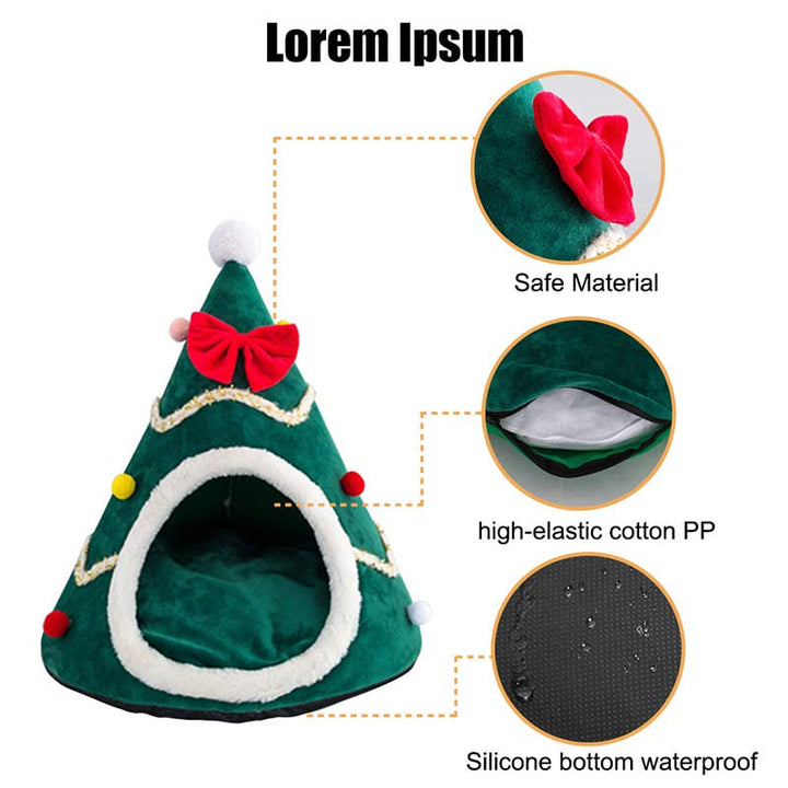 Lisslune | Cat Bed House Christmas Tree Shape Puppy Accommodation Washable Cat Mat Kitten Cave Winter Warm Pet Beds for Cats Dogs Pet Accessories