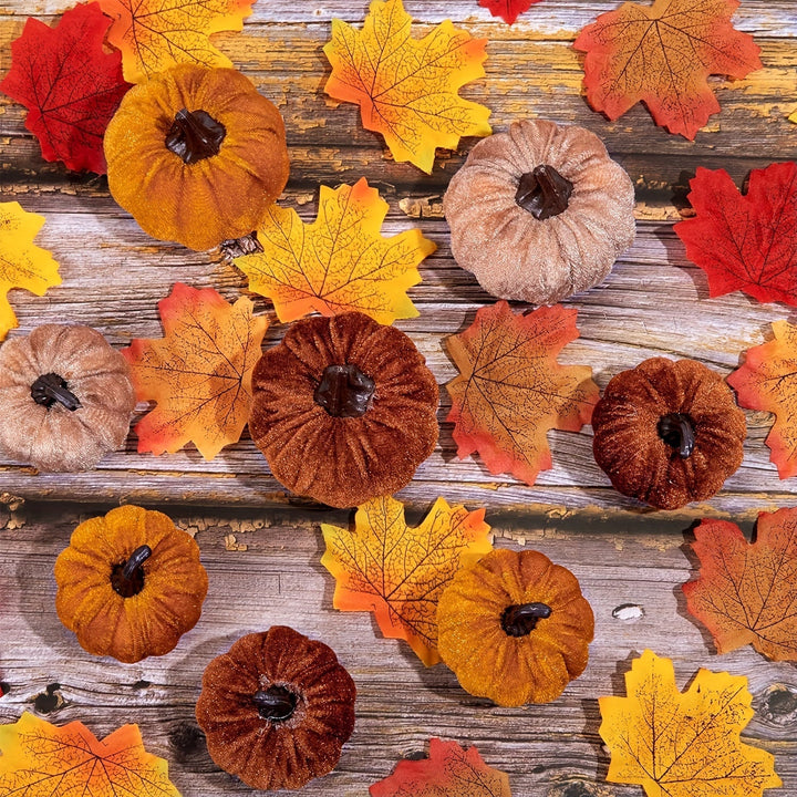 Lisslune | Autumn Decoration Pumpkin Set – 12 Pieces Artificial Pumpkins with Velvet Finish