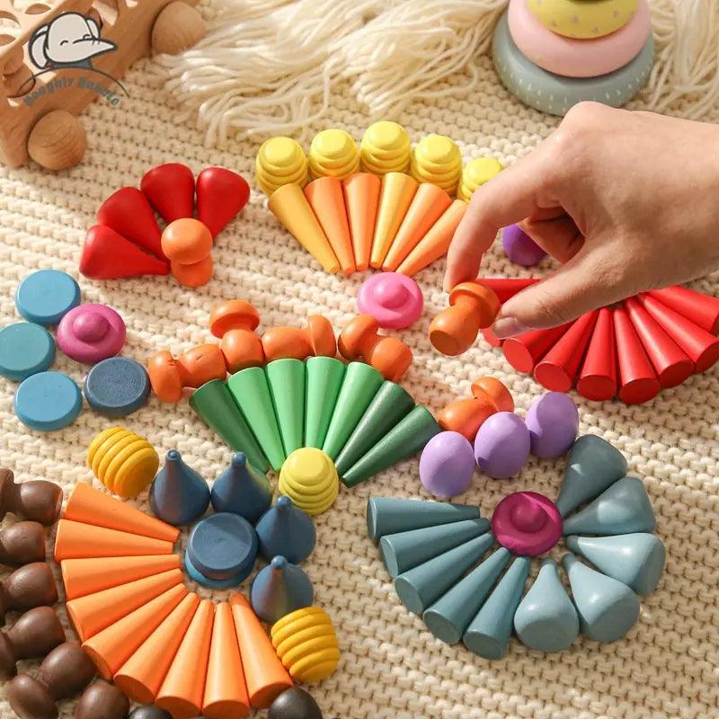 Lisslune | Colorful Wooden Building Blocks Set for Creative Learning and Logical Development