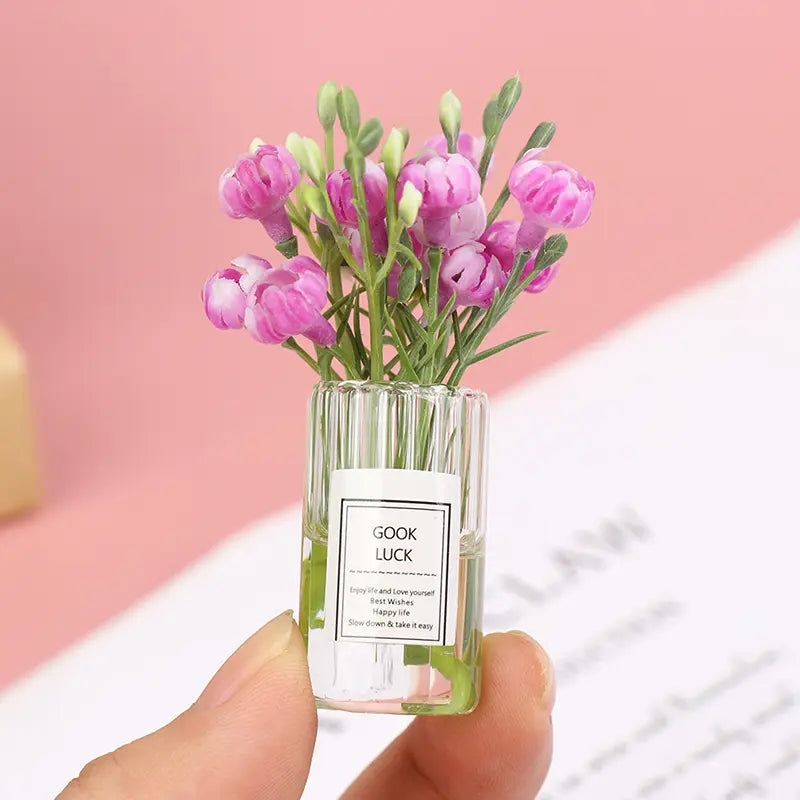 Lisslune | Hanging Mini Glass Vase Wind Chimes with Mini Flower Decor for Home and Dollhouse