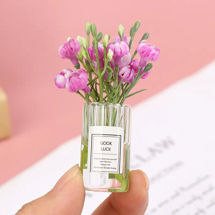Lisslune | Hanging Mini Glass Vase Wind Chimes with Mini Flower Decor for Home and Dollhouse