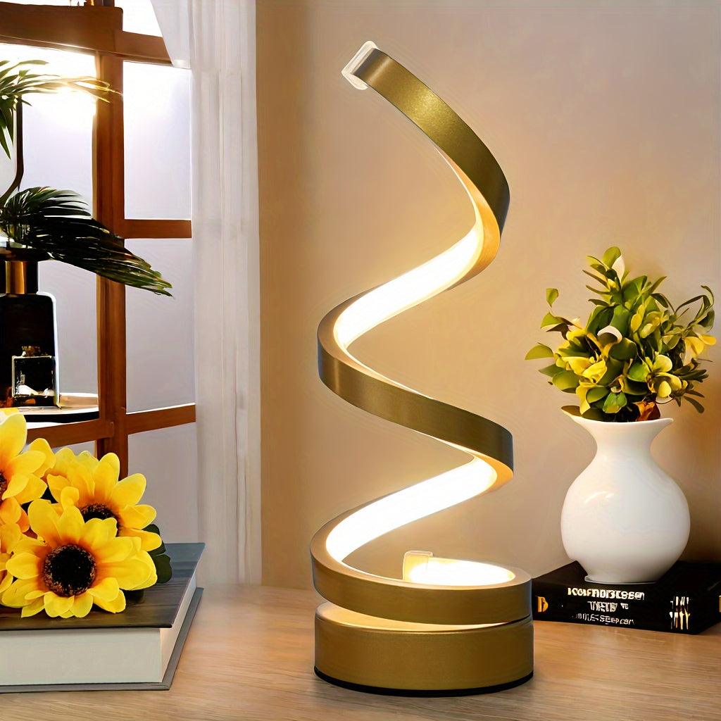 Lisslune | Modern Spiral Table Lamp – Creative LED Desk Lamp with Gentle Warm Light, Perfect for Bedroom, Living Room, and Study Decor