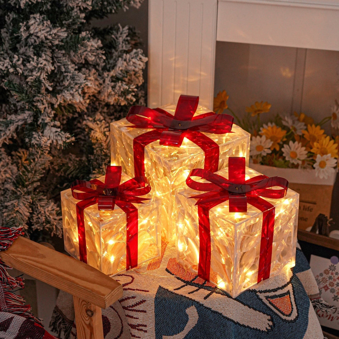 Lisslune | GlowBox LED Gift Boxes – Set of 3 Illuminated Christmas Gifts for Indoor and Outdoor