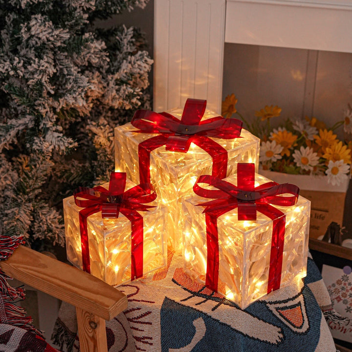 Lisslune | GlowBox LED Gift Boxes – Set of 3 Illuminated Christmas Gifts for Indoor and Outdoor