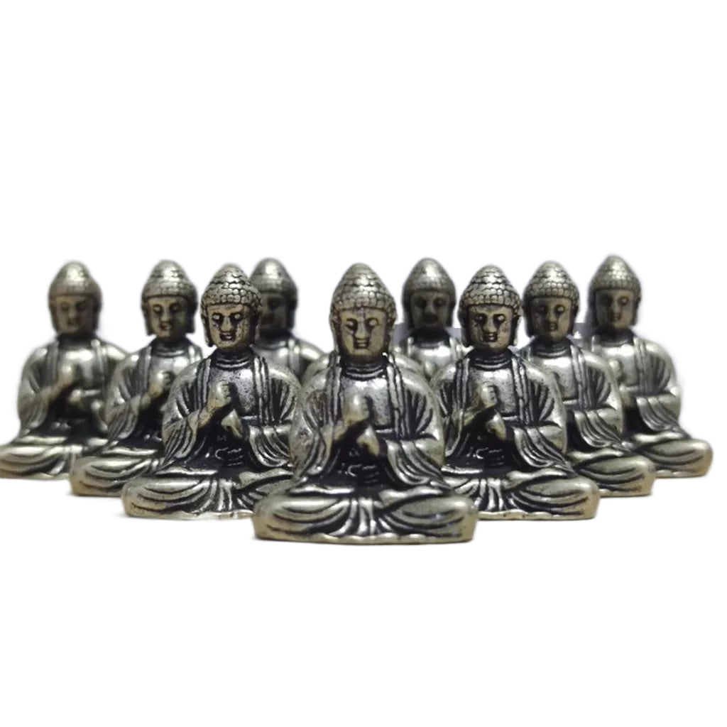 Lisslune | 10 pieces mini brass sitting Buddha statue figure for travel Buddhism worship home office desk decoration