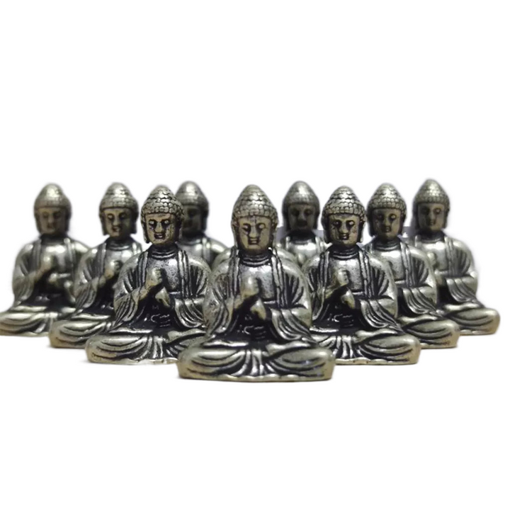 Lisslune | 10 piece Miniature Brass Sitting Buddha Statue Figure for Travel Buddhism Worship Home Office Desk Decoration