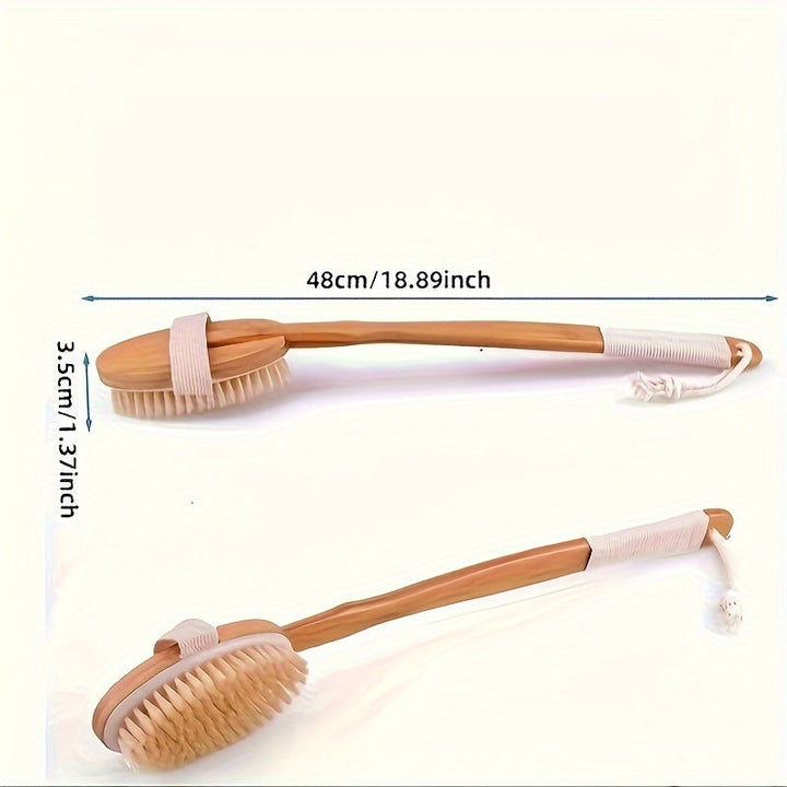 Lisslune | Back Boar Bristles Cleaning Sponge for the Shower - Long Wooden Handle Bath Sponge Brush, Soft Natural Bristles for Back Cleaning