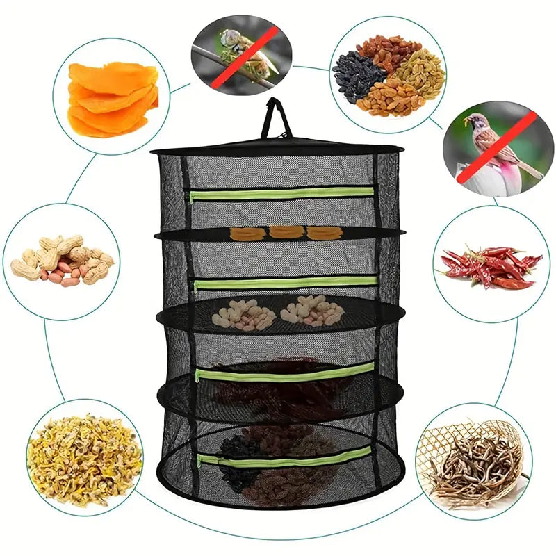 Lisslune | Foldable drying basket for fruits, vegetables, and herbs – Multi-tier net storage for quick drying process