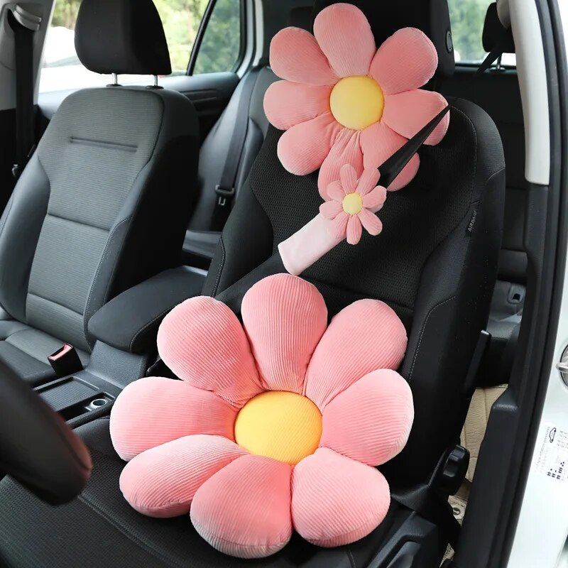 Lisslune | Soft Flower Car Neck and Waist Cushion with Seatbelt Shoulder Pad